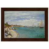 Regatta at Sainte - Adresse – Claude Monet Coastal Impressionist Wall Art Print - Framed Canvas - 20x30 cm / 8x12″ - Dark wood frame