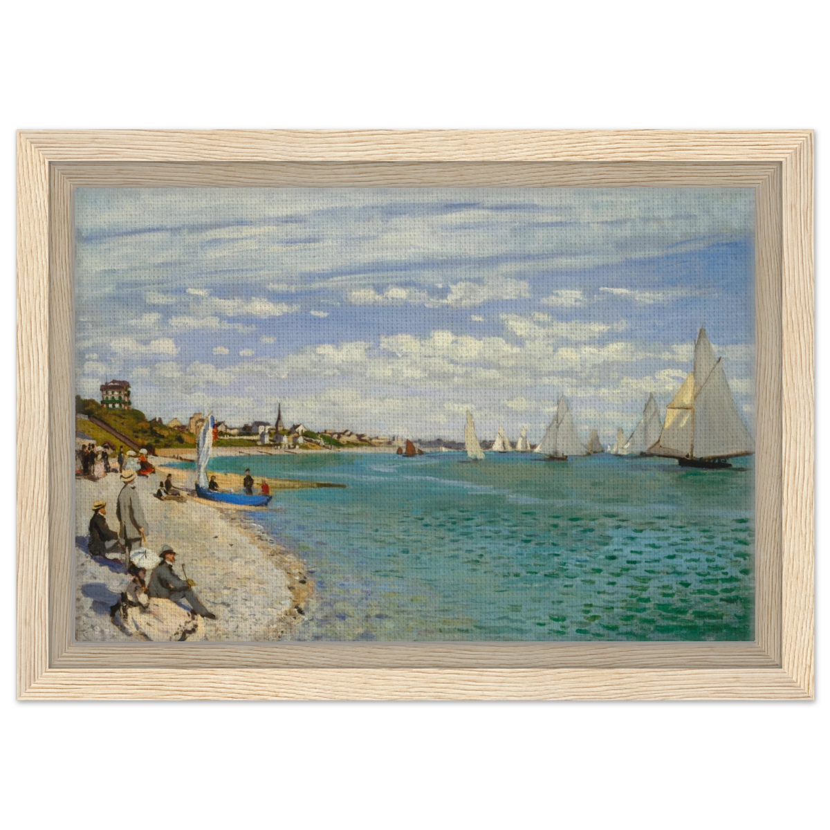 Regatta at Sainte - Adresse – Claude Monet Coastal Impressionist Wall Art Print - Framed Canvas - 20x30 cm / 8x12″ - Wood frame