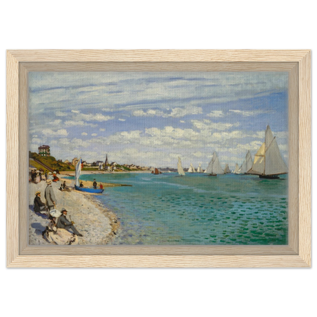 Regatta at Sainte - Adresse – Claude Monet Coastal Impressionist Wall Art Print - Framed Canvas - 20x30 cm / 8x12″ - Wood frame