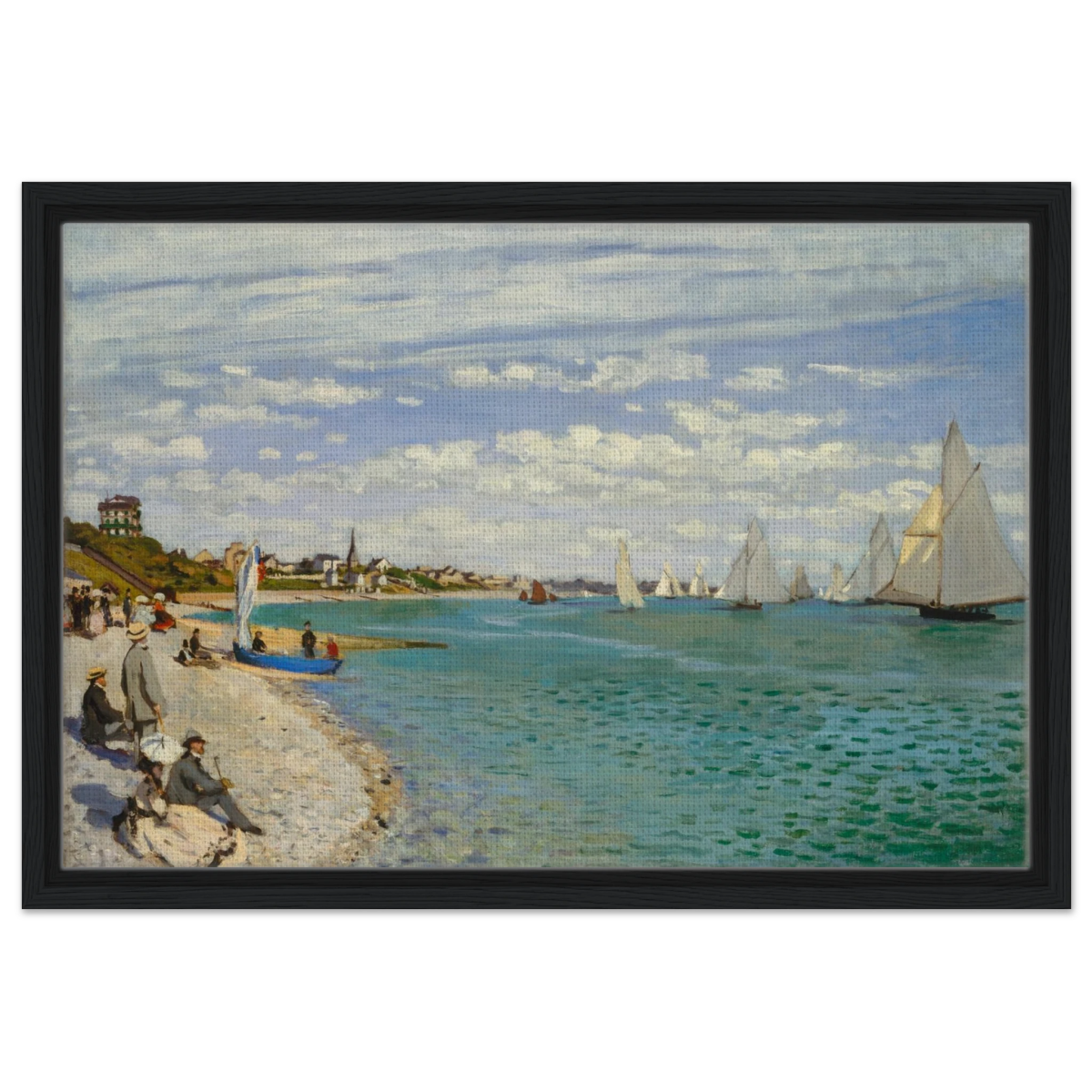 Regatta at Sainte - Adresse – Claude Monet Coastal Impressionist Wall Art Print - Framed Canvas - 40x60 cm / 16x24″ - Black frame