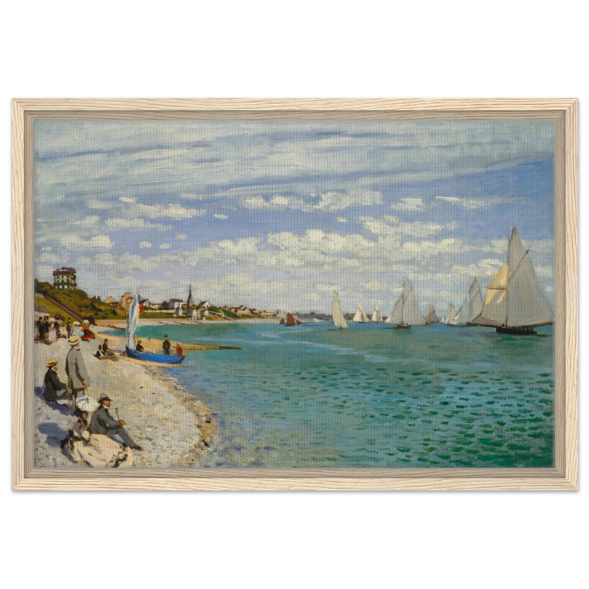 Regatta at Sainte - Adresse – Claude Monet Coastal Impressionist Wall Art Print - Framed Canvas - 40x60 cm / 16x24″ - Wood frame