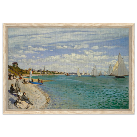 Regatta at Sainte - Adresse – Claude Monet Coastal Impressionist Wall Art Print - Framed Canvas - 40x60 cm / 16x24″ - Wood frame