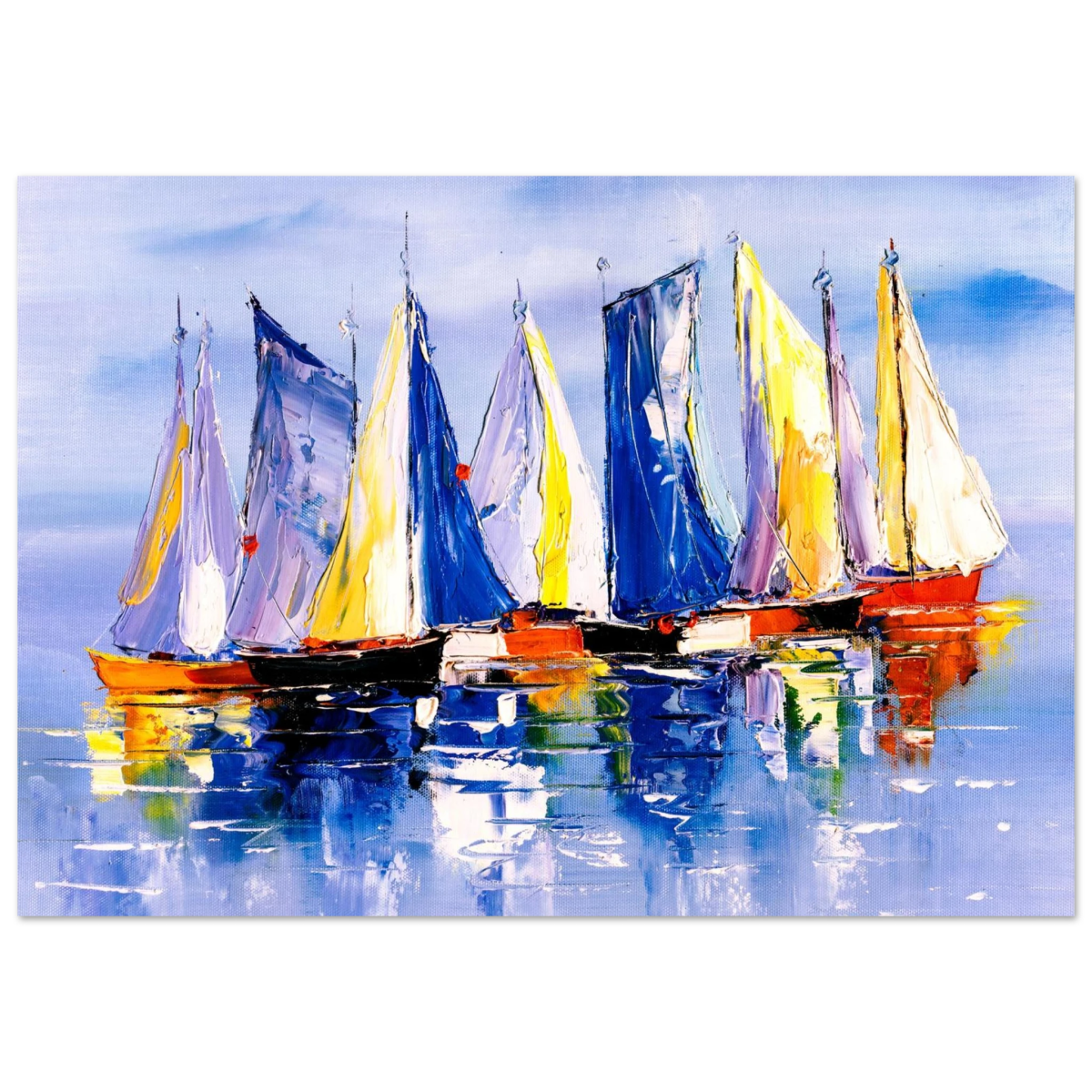 Regatta Reflections – Colourful Sailboats Wall Art Print - Fine Art Poster - 70x100 cm / 28x40″ - 