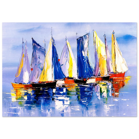 Regatta Reflections – Colourful Sailboats Wall Art Print - Fine Art Poster - 70x100 cm / 28x40″ - 