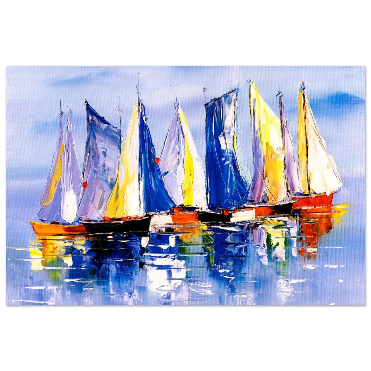 Regatta Reflections – Colourful Sailboats Wall Art Print - Fine Art Poster - 60x90 cm / 24x36″ - 