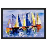 Regatta Reflections – Colourful Sailboats Wall Art Print - Framed Canvas - 40x60 cm / 16x24″ - Black frame