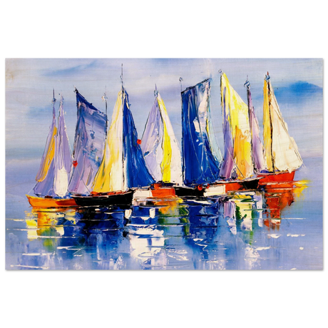 Regatta Reflections – Colourful Sailboats Wall Art Print - Wood Prints - 40x60 cm / 16x24″ - 