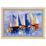 Regatta Reflections – Colourful Sailboats Wall Art Print - Framed Canvas - 20x30 cm / 8x12″ - Wood frame