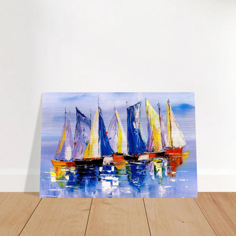 Regatta Reflections – Colourful Sailboats Wall Art Print - Brushed Aluminum Print - 30x45 cm / 12x18″ - 