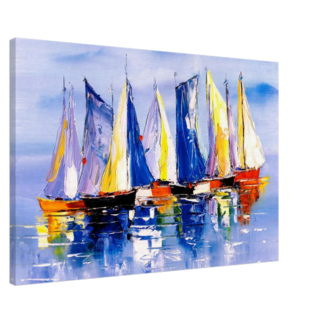 Regatta Reflections – Colourful Sailboats Wall Art Print - Canvas - 60x90 cm / 24x36″ - 