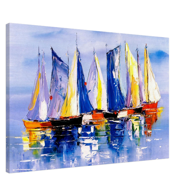 Regatta Reflections – Colourful Sailboats Wall Art Print - Canvas - 60x90 cm / 24x36″ - 