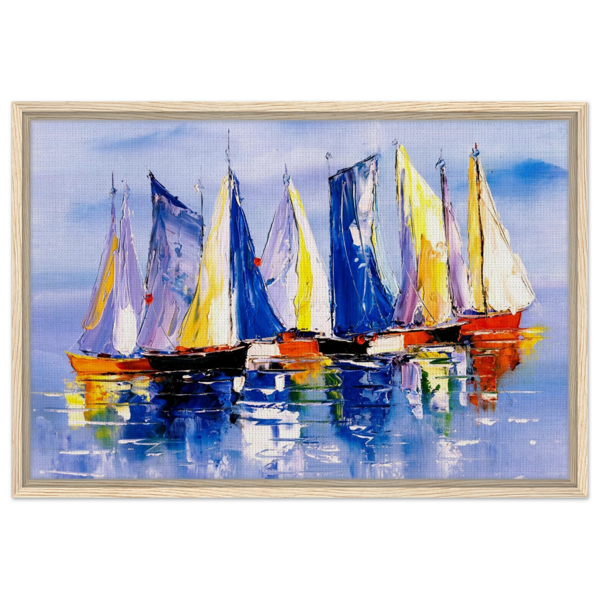 Regatta Reflections – Colourful Sailboats Wall Art Print - Framed Canvas - 50x75 cm / 20x30″ - Wood frame