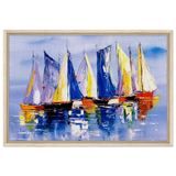 Regatta Reflections – Colourful Sailboats Wall Art Print - Framed Canvas - 50x75 cm / 20x30″ - Wood frame