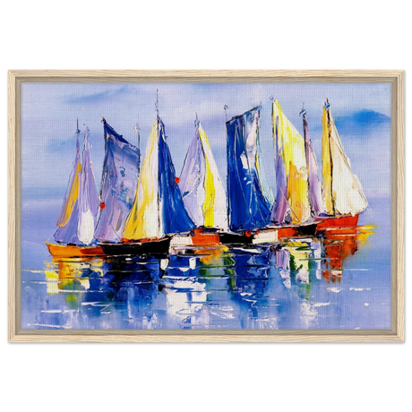 Regatta Reflections – Colourful Sailboats Wall Art Print - Framed Canvas - 50x75 cm / 20x30″ - Wood frame