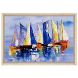 Regatta Reflections – Colourful Sailboats Wall Art Print - Framed Canvas - 40x60 cm / 16x24″ - Wood frame