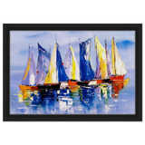 Regatta Reflections – Colourful Sailboats Wall Art Print - Framed Canvas - 30x45 cm / 12x18″ - Black frame