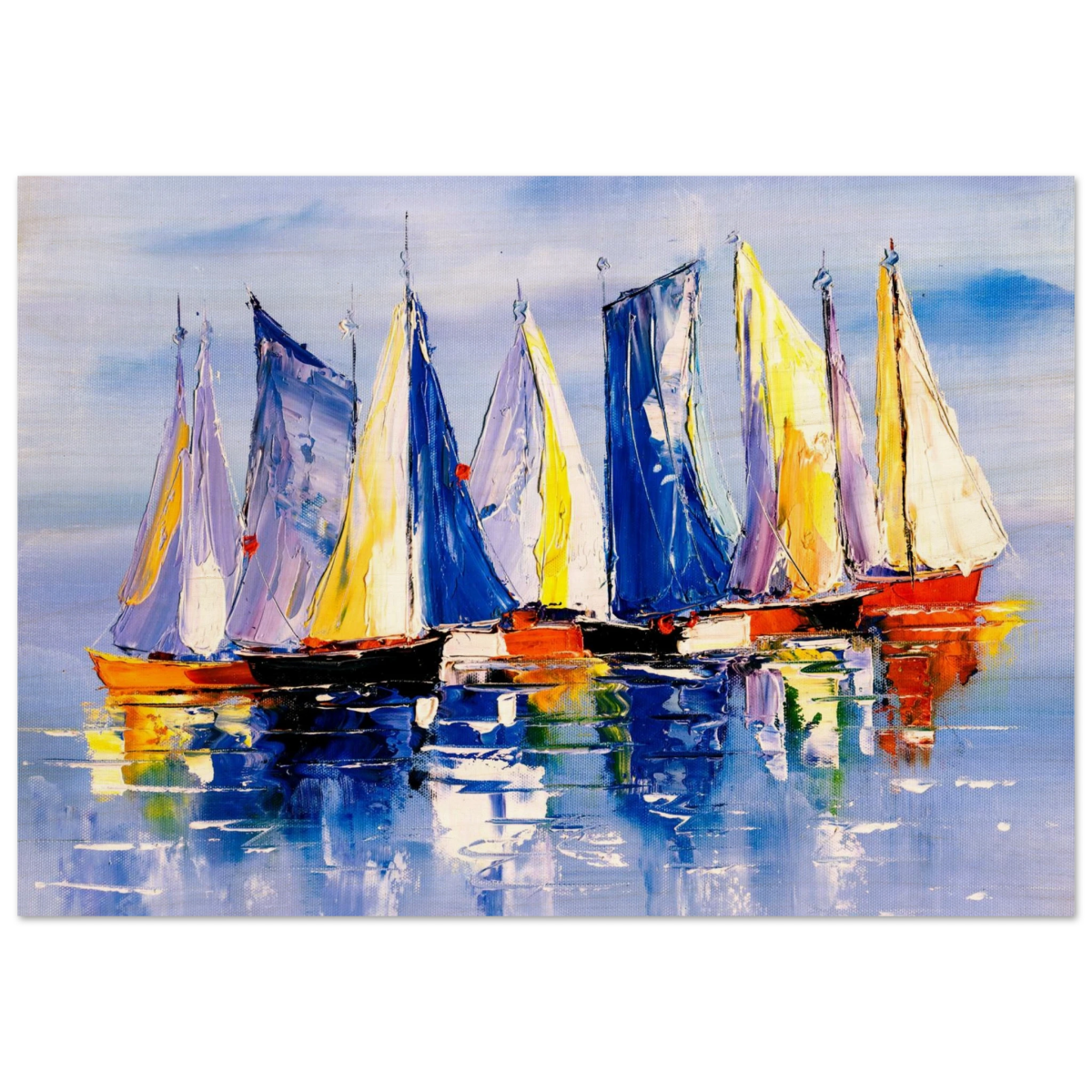 Regatta Reflections – Colourful Sailboats Wall Art Print - Wood Prints - 70x100 cm / 28x40″ - 