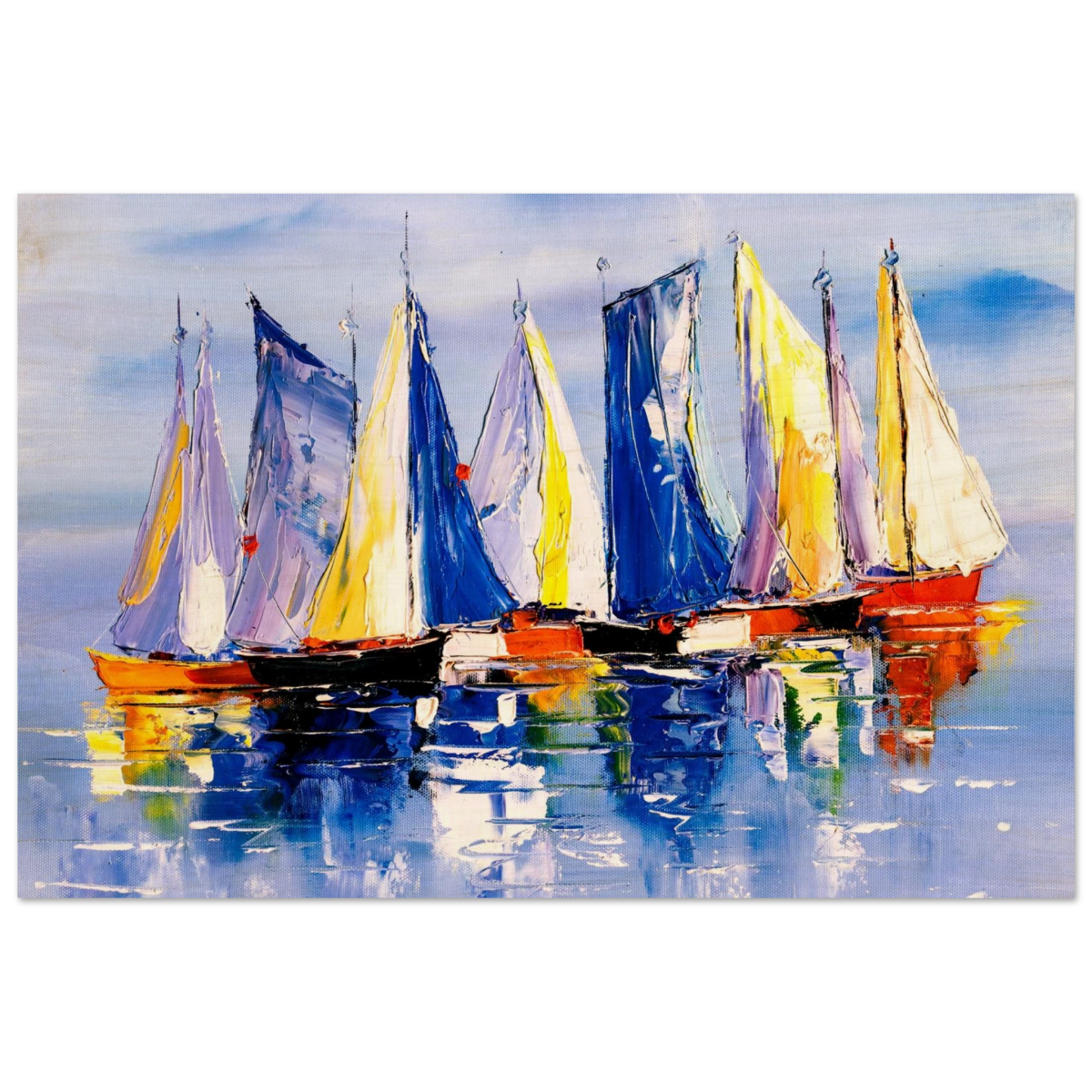Regatta Reflections – Colourful Sailboats Wall Art Print - Wood Prints - 20x30 cm / 8x12″ - 