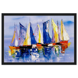 Regatta Reflections – Colourful Sailboats Wall Art Print - Framed Canvas - 50x75 cm / 20x30″ - Black frame