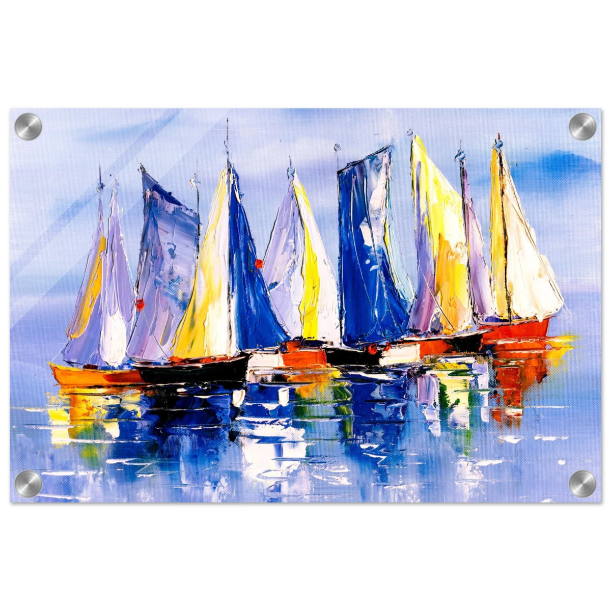 Regatta Reflections – Colourful Sailboats Wall Art Print - Acrylic Print - 30x45 cm / 12x18″ - 