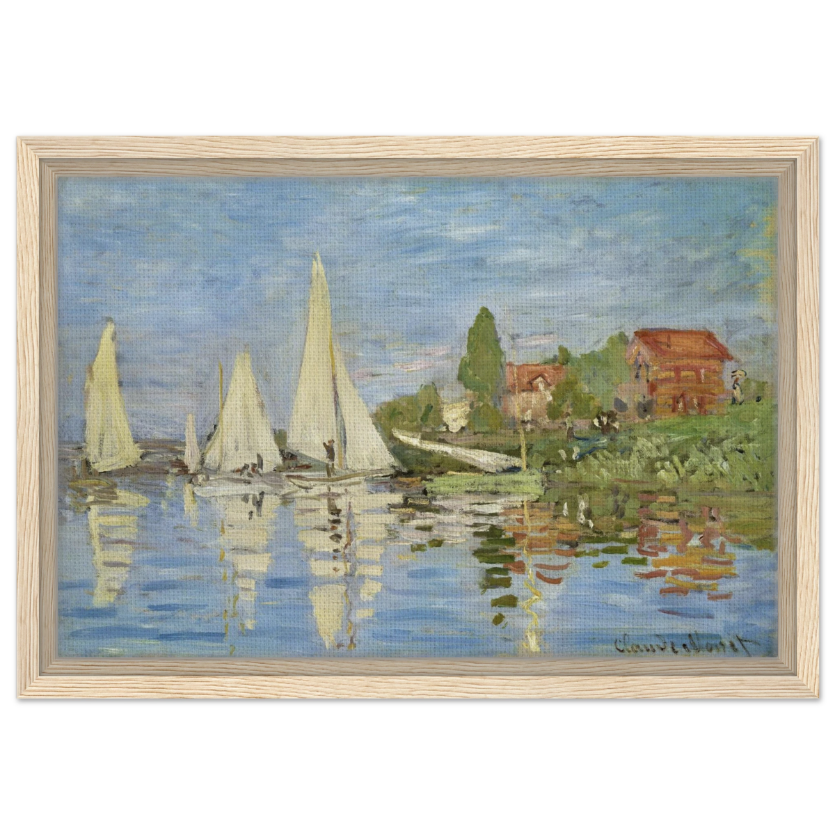 Regattas at Argenteuil – By Claude Monet | Wall art Print - Framed Canvas - 30x45 cm / 12x18″ - Wood frame