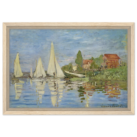 Regattas at Argenteuil – By Claude Monet | Wall art Print - Framed Canvas - 30x45 cm / 12x18″ - Wood frame