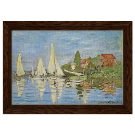 Regattas at Argenteuil – By Claude Monet | Wall art Print - Framed Canvas - 20x30 cm / 8x12″ - Dark wood frame