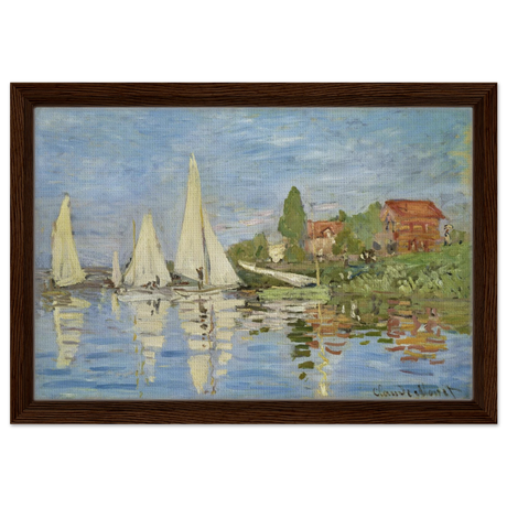 Regattas at Argenteuil – By Claude Monet | Wall art Print - Framed Canvas - 30x45 cm / 12x18″ - Dark wood frame