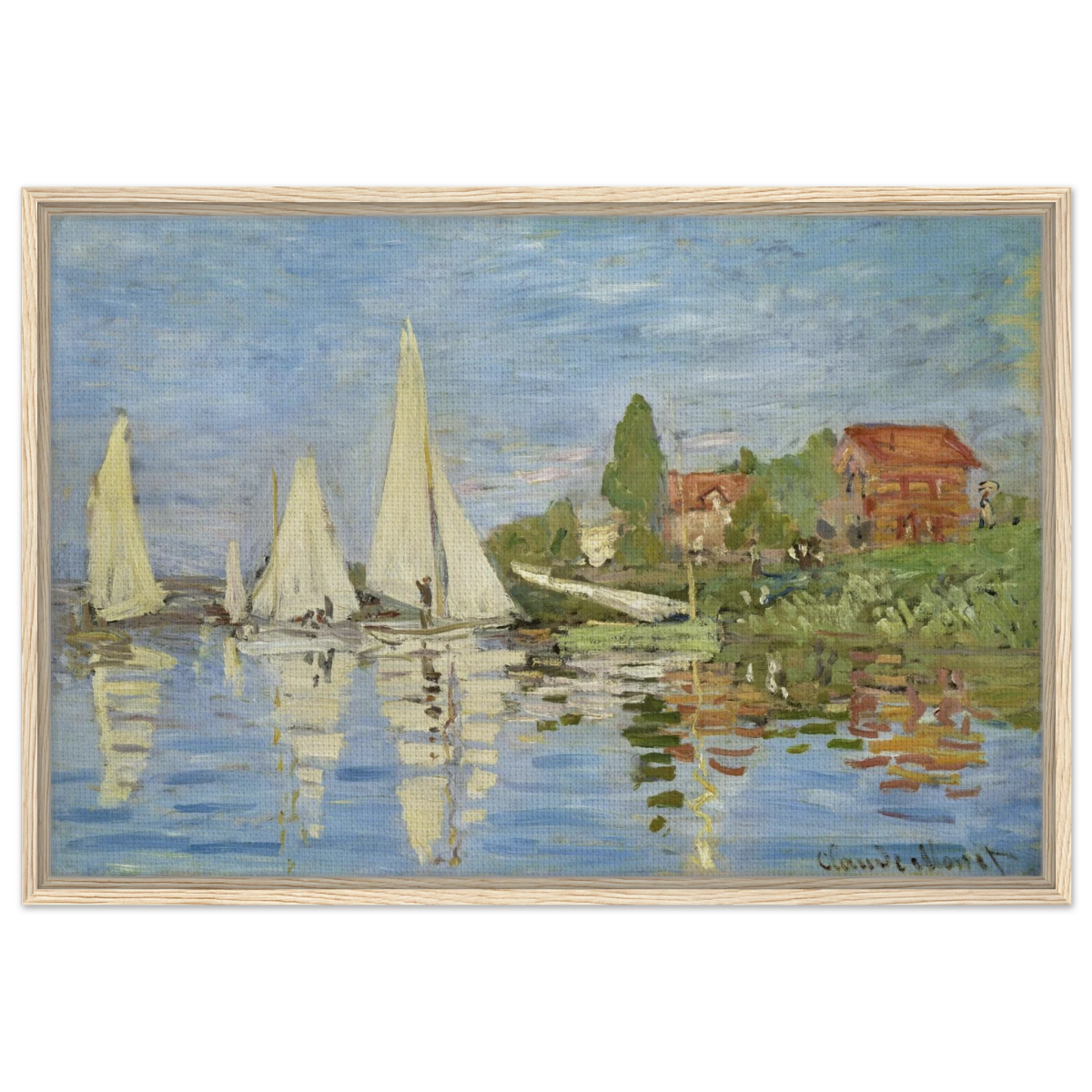 Regattas at Argenteuil – By Claude Monet | Wall art Print - Framed Canvas - 60x90 cm / 24x36″ - Wood frame