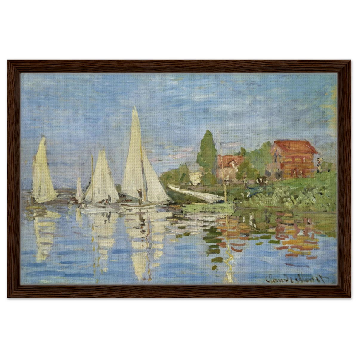 Regattas at Argenteuil – By Claude Monet | Wall art Print - Framed Canvas - 40x60 cm / 16x24″ - Dark wood frame