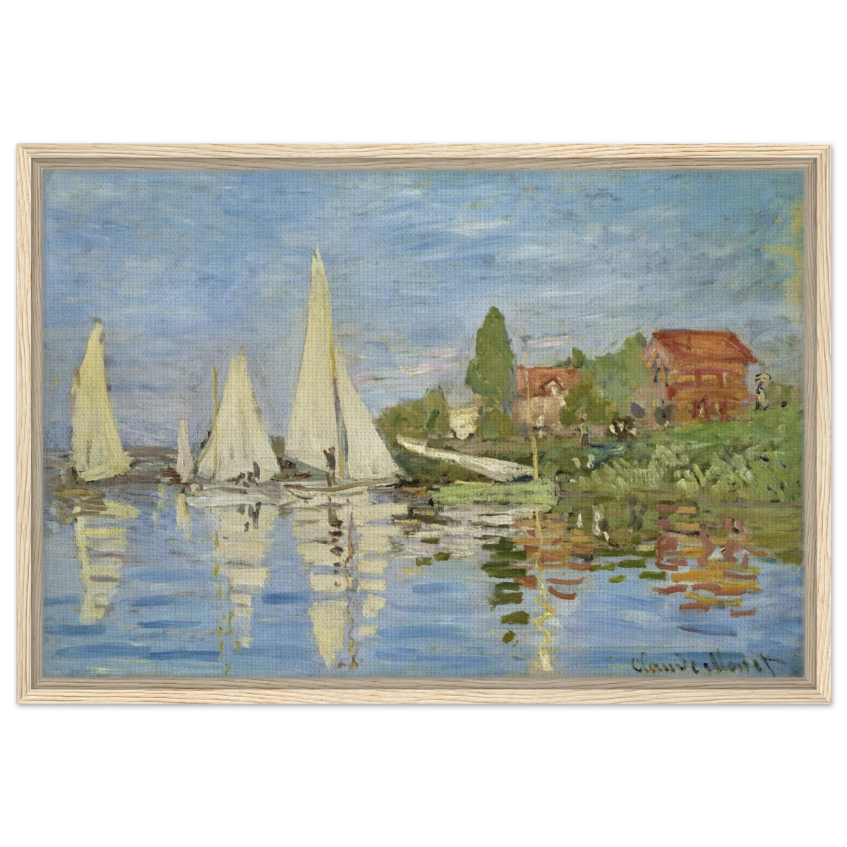 Regattas at Argenteuil – By Claude Monet | Wall art Print - Framed Canvas - 50x75 cm / 20x30″ - Wood frame