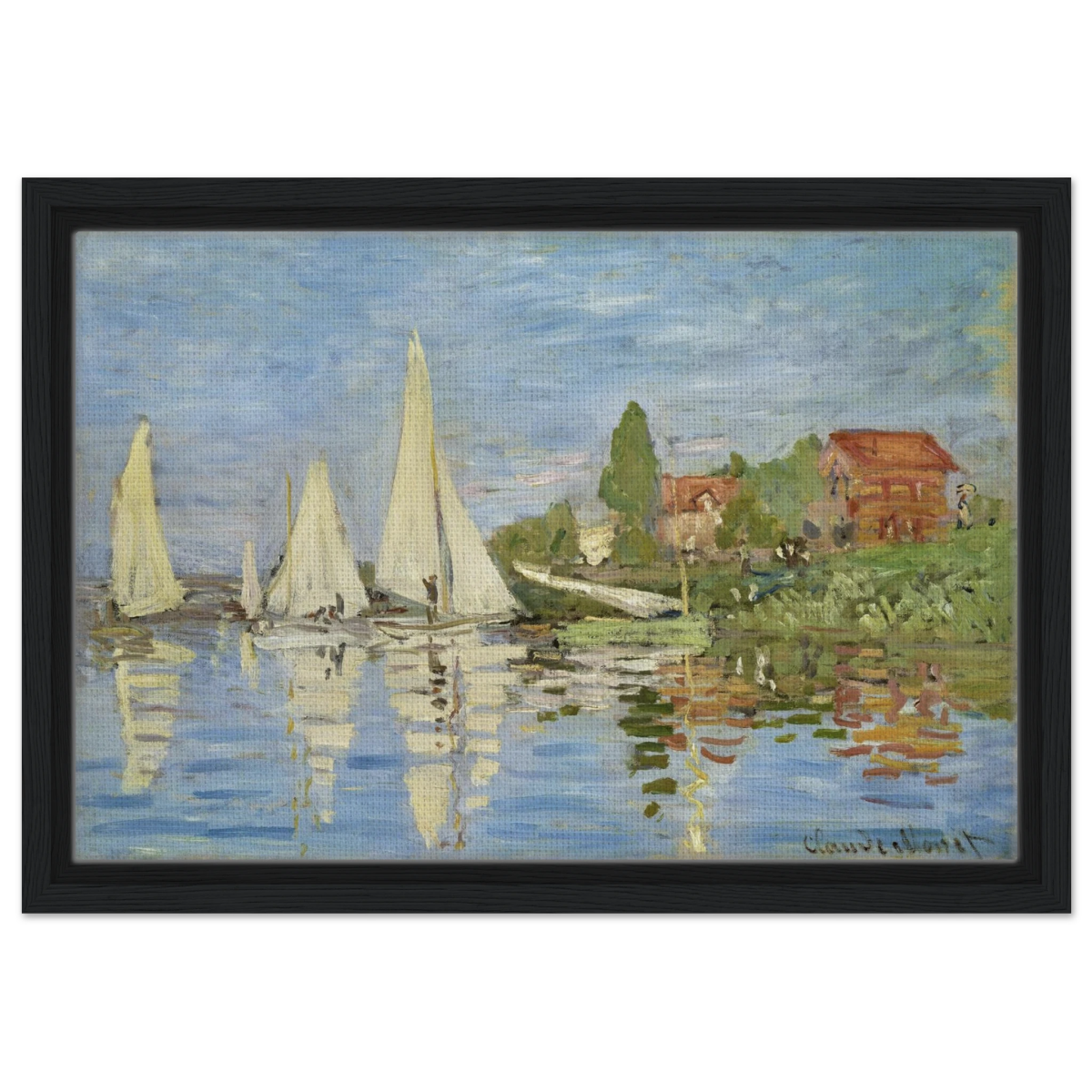 Regattas at Argenteuil – By Claude Monet | Wall art Print - Framed Canvas - 30x45 cm / 12x18″ - Black frame