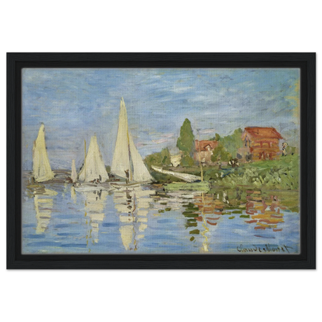 Regattas at Argenteuil – By Claude Monet | Wall art Print - Framed Canvas - 30x45 cm / 12x18″ - Black frame