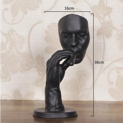 Retro Abstract Resin Sculpture – Meditating Man with Cigar Figurine - Black - 
