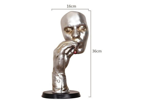 Retro Abstract Resin Sculpture – Meditating Man with Cigar Figurine - Silver - 