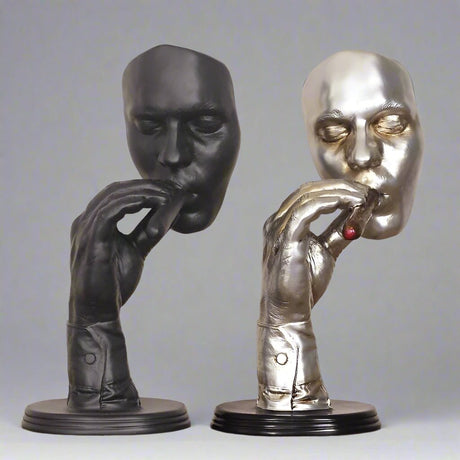 Retro Abstract Resin Sculpture – Meditating Man with Cigar Figurine - Silver - 
