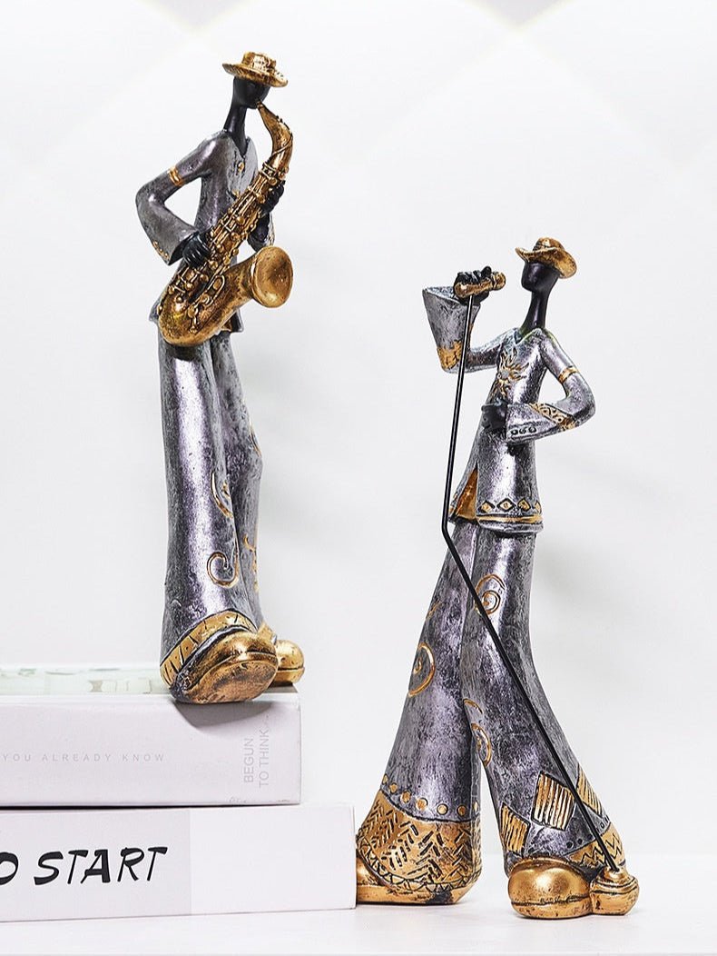 Retro Band Musician Sculptures – Resin Jazz Band Ornaments for Home & Office Décor - Saxophone Player - 