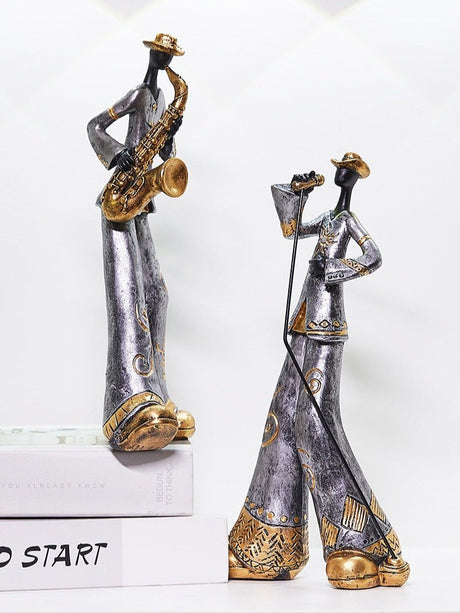 Retro Band Musician Sculptures – Resin Jazz Band Ornaments for Home & Office Décor - Saxophone Player - 