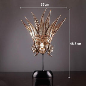 Retro Resin Venetian Masquerade Mask Sculptures – Sunburst, Plume & Jester Designs - Regal Plume Mask - 