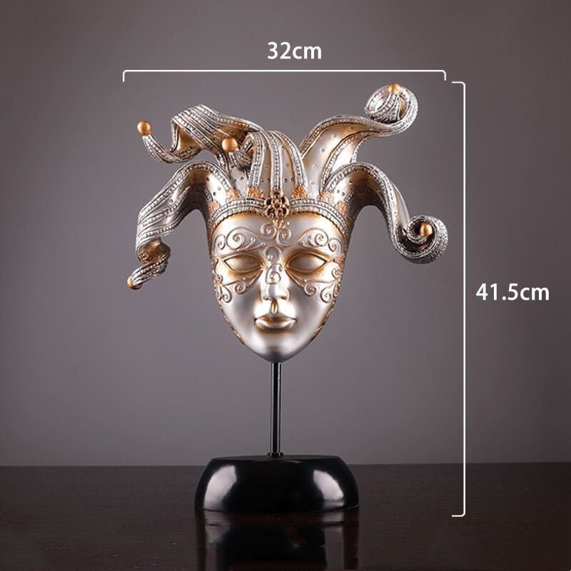 Retro Resin Venetian Masquerade Mask Sculptures – Sunburst, Plume & Jester Designs - Jester’s Charm Mask - 