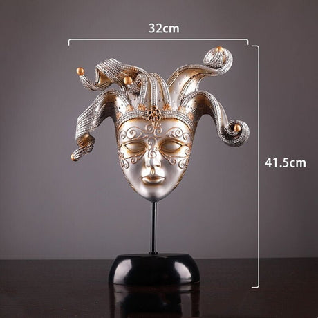 Retro Resin Venetian Masquerade Mask Sculptures – Sunburst, Plume & Jester Designs - Jester’s Charm Mask - 