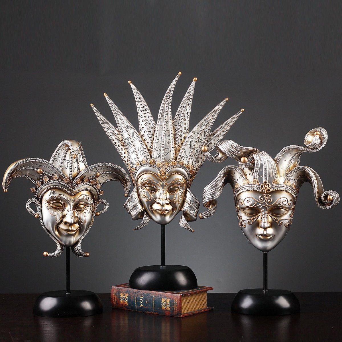 Retro Resin Venetian Masquerade Mask Sculptures – Sunburst, Plume & Jester Designs - Radiant Sunburst Mask - 