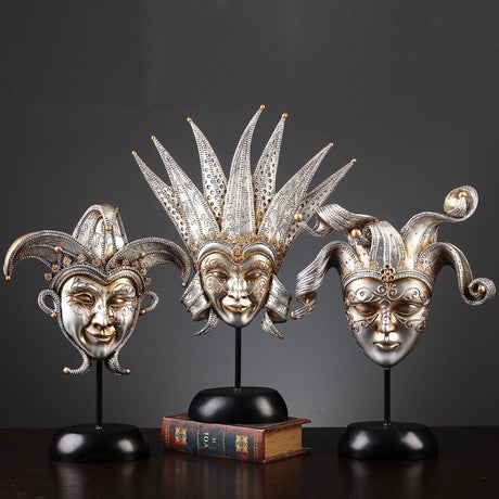Retro Resin Venetian Masquerade Mask Sculptures – Sunburst, Plume & Jester Designs - Radiant Sunburst Mask - 