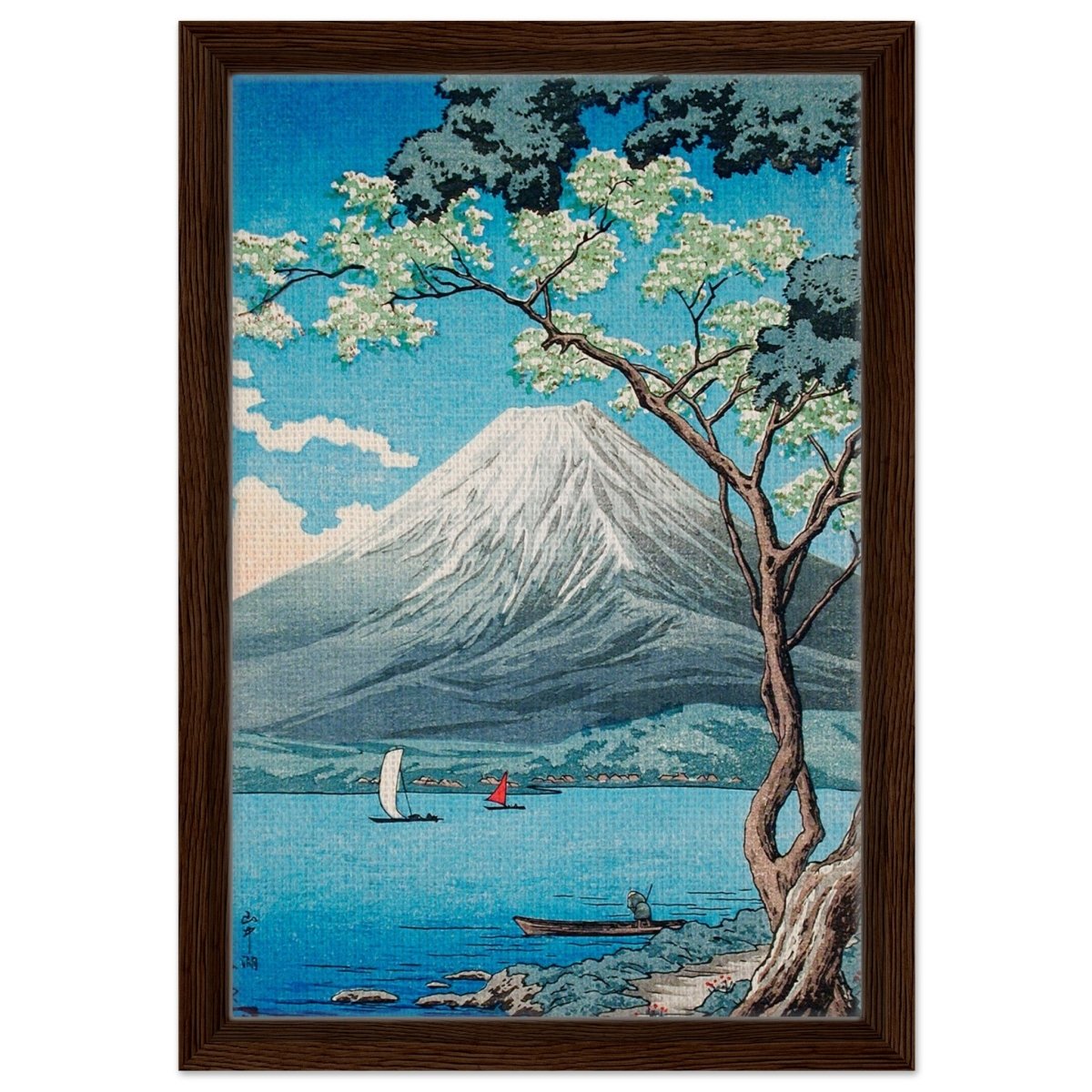 Riverside Serenity | Traditional Japanese Landscape Art | wall art print - Framed Canvas - 30x45 cm / 12x18″ - Dark wood frame