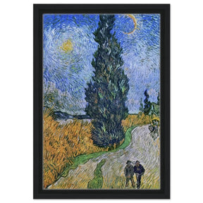 Road with Cypress and Star , 1890 by Vincent van Gogh | Vintage Art wall art print - Framed Canvas - 30x45 cm / 12x18″ - Black frame