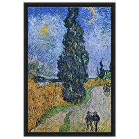 Road with Cypress and Star , 1890 by Vincent van Gogh | Vintage Art wall art print - Framed Canvas - 50x75 cm / 20x30″ - Black frame