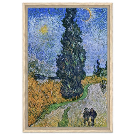 Road with Cypress and Star , 1890 by Vincent van Gogh | Vintage Art wall art print - Framed Canvas - 40x60 cm / 16x24″ - Wood frame