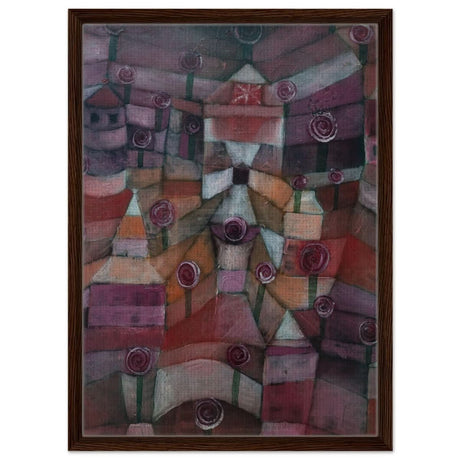 Rose garden (1920) by Paul Klee | Vintage wall art print - Framed Canvas - 50x70 cm / 20x28″ - Dark wood frame