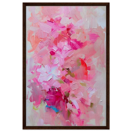 Rosy Reverie | Abstract Floral Expressionism | Abstract wall art rpint - Framed Canvas - 60x90 cm / 24x36″ - Dark wood frame