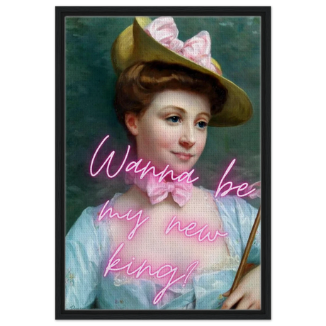 "Royal Flirt" – Neon Pop Romance | Wall Art Print - Framed Canvas - 50x75 cm / 20x30″ - Black frame